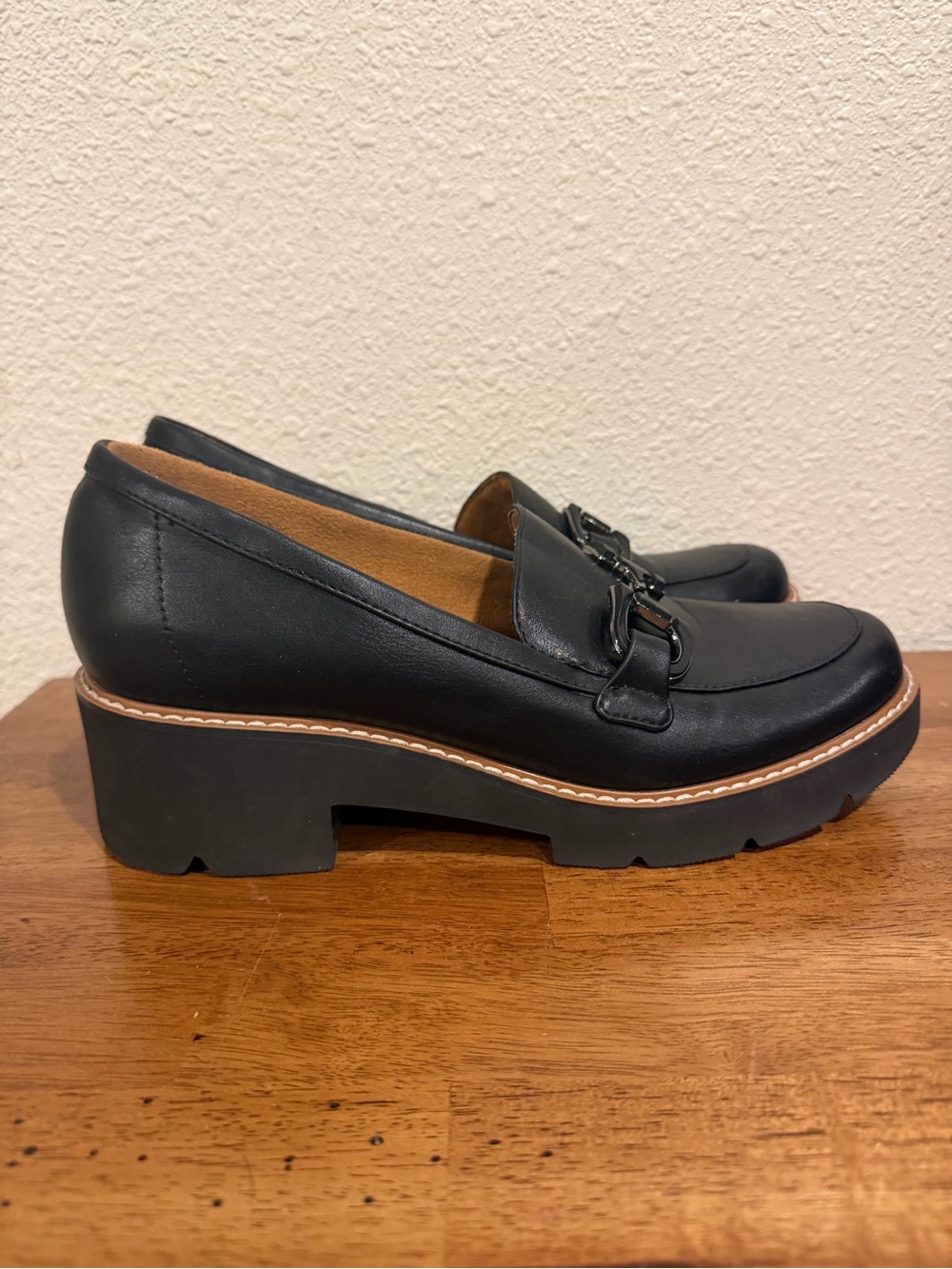 Naturalizer Black Leather Chunky Platform Loafers